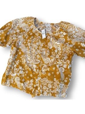 NWT Loft Gold Metallic Paisley Button Front Puff Sleeve Blouse Top size Large